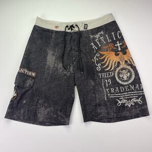 Affliction Swim Trunks Board Shorts Men’s 34 (35 Fit) Embroidered Open Fly